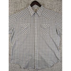 Ely Cattleman Shirt Men 2XL‎ Plaid Pearl Snap Button Up Short Sleeve Western